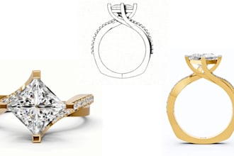 turn your jewelry sketch into 3d cad model, stl for casting and 3d printing
