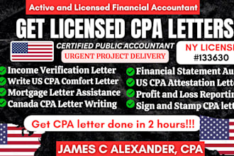 write US CPA letter, CPA comfort letter, mortgage letter, financial statements