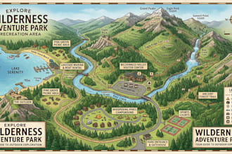 design map for hiking, campsite, tourism, outdoor retreats