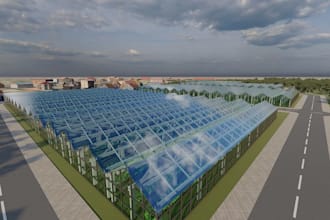 design 3d greenhouse, hydroponic, poultry farm  solar panel and agronomic system