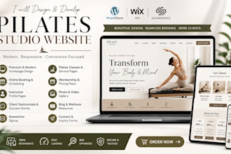 design a pilates studio website with wix, wordpress, squarespace, fitness studio