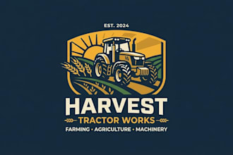 design a professional tractor logo for farming, agriculture and machinery brand
