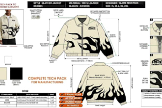 design clothing brand tech pack, clothing label, hoodie jacket, tech packs