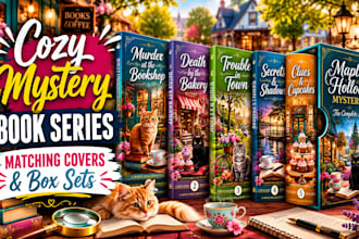 design a matching cozy mystery book cover series or box set