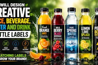 design creative juice, beverage, water and drink bottle labels