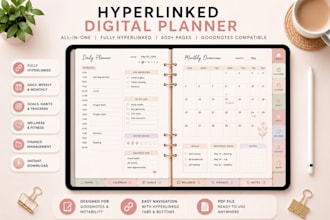 design etsy digital planner, hyperlinked planner and journal