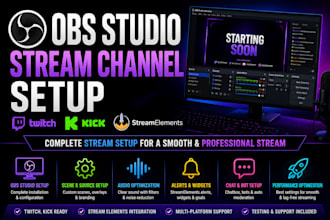 setup obs studio kick twitch channel setup streamlab animated stream overlay