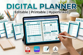 hyperlinked planner editable planner etsy digital planner printable planner
