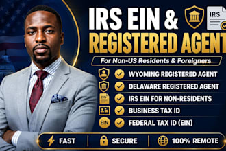 provide wyoming, delaware llc registered agent and get non residents irs ein