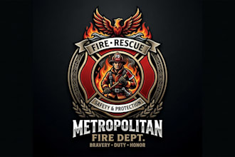 design a professional firefighter logo for fire departments, rescue teams