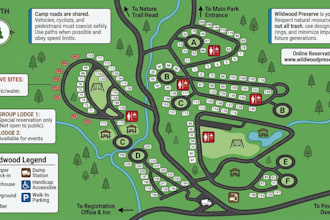 custom hiking map, campground map, outdoor adventure, tourism map design
