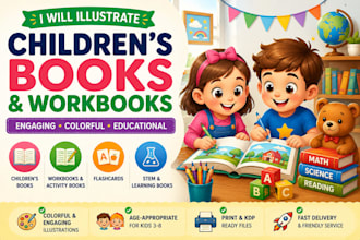 do educational childrens book illustrator, preschool workbook illustration