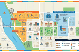 design custom vector map for cities, real  estate map, event map, festival map