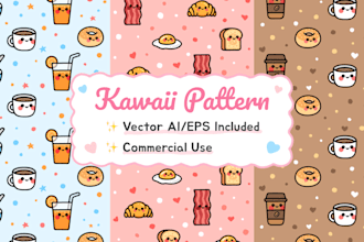 design cute kawaii seamless vector patterns