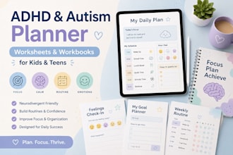 adhd planner and autism worksheets for kids and teens workbook design