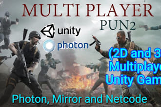 develop 2d and 3d multiplayer unity game, pvp using photon, mirror and netcode