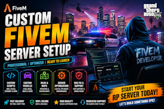 create custom fivem server setup, script, vehicles, and mods for gta v rp