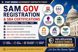 help you get sam gov registration and sba 8a wosb certification