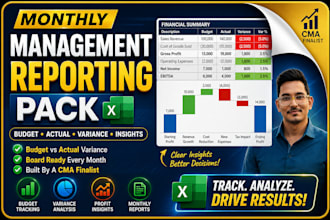 build a monthly management reporting pack in excel with budget variance