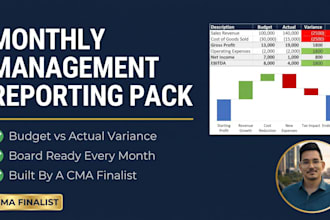 build a monthly management reporting pack in excel with budget variance