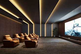 design realistic 3d movie theater, cinema hall and entertainment center