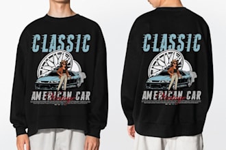 design retro, classic car, tiger logo and skull t shirt art