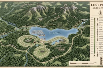 create camping map, park map, custom map, trail map and campground map