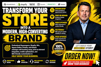 do redesign squarespace, shopify, wix, printify,gelato and square online booking