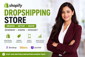 design shopify dropshipping store with zendrop, dsers, spocket, shein products