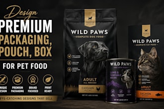 design premium packaging, pouch, box for pet food
