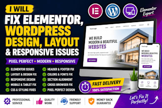 fix elementor, wordpress design, layout and responsive issues