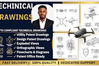 do technical 2d drawing, product illustration, line diagram for manufacturing