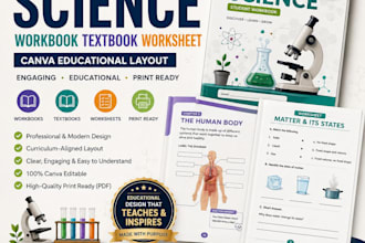 professional science workbook textbook worksheet  canva educational layout print