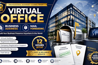 provide virtual office, company address, mailbox in 12hrs