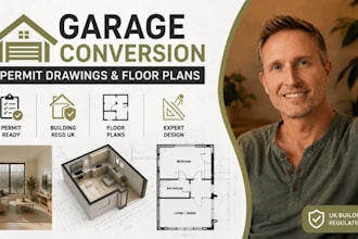 garage conversion permit drawings, autocad floor plan, building regs UK