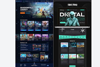 design clean fantasy, rpg sci fi, nft game website, futuristic game website