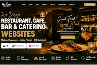 develop a wix restaurant, bar catering business website, design cafe wordpress