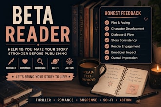 beta read your thriller, romance, suspense or scifi novel