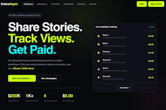 create a performance marketing publisher platform with tracking dashboard