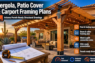 draw pergola patio cover , carport framing plans for az permits