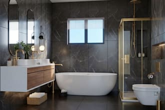 create a luxury photorealistic 3d bathroom design and interior visualization