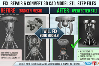 fix repair and convert 3d cad model stl step file for 3d printing manufacturing