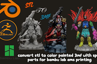 convert stl to color painted 3mf with split parts for bambu lab ams printing