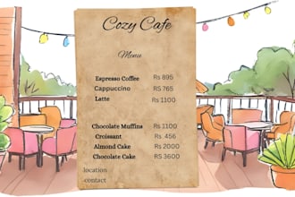 sell ready made elegant menu cards for cafe and restaurants
