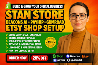 setup stan store marketing beacons ai payhip gumroad esty shop digital product