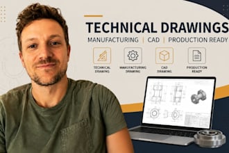 technical drawing, manufacturing drawing, cad drawing, production ready drafts