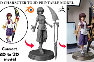 convert 2d to 3d, sketch to 3d printable stl, figurine for 3d printing
