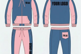 design custom tracksuit hoodie tech pack and apparel mockup
