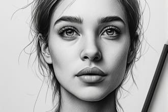 sketch a custom charcoal drawing, pencil portrait from photo