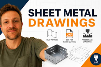 sheet metal drawings, flat pattern, dxf for laser cutting, press brake